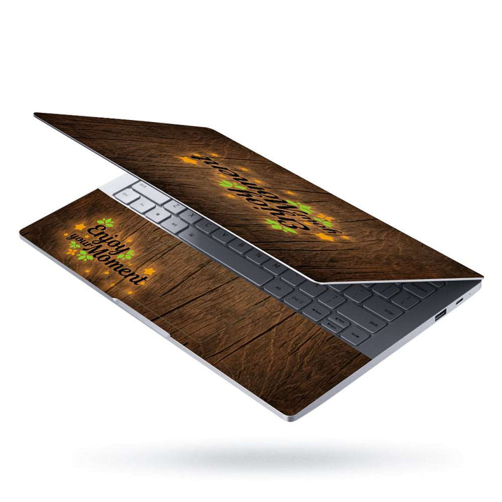 Laptop Skin - Enjoy Your Moment on Brown Wooden