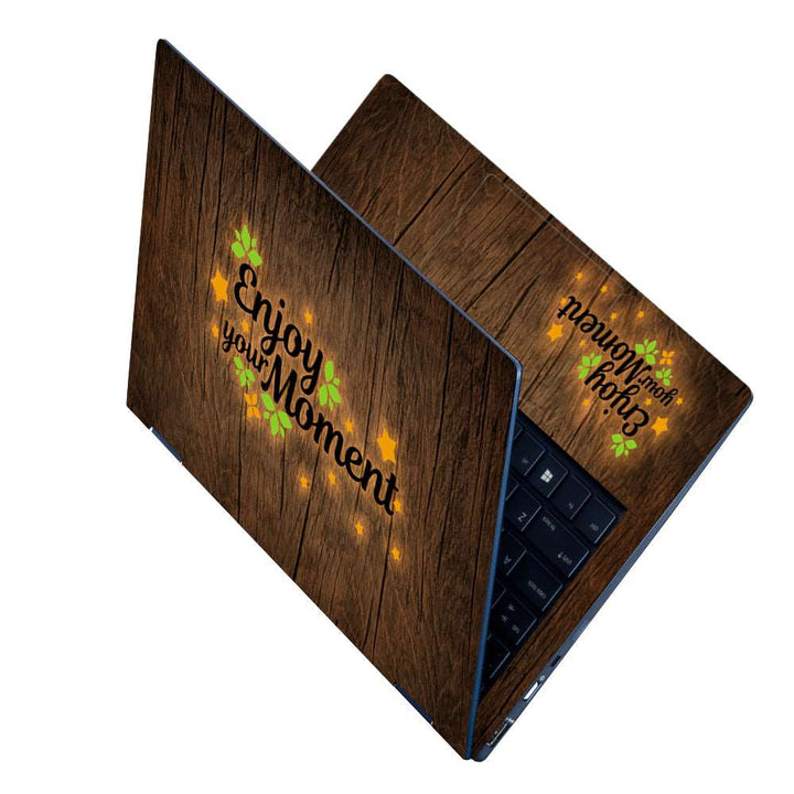 Laptop Skin - Enjoy Your Moment on Brown Wooden