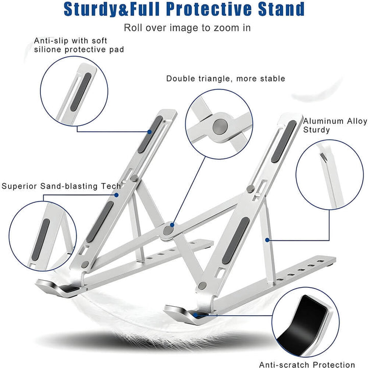 6 Angles Adjustable Aluminum Ergonomic Foldable Portable Tabletop Laptop Riser Stand - SkinsLegend