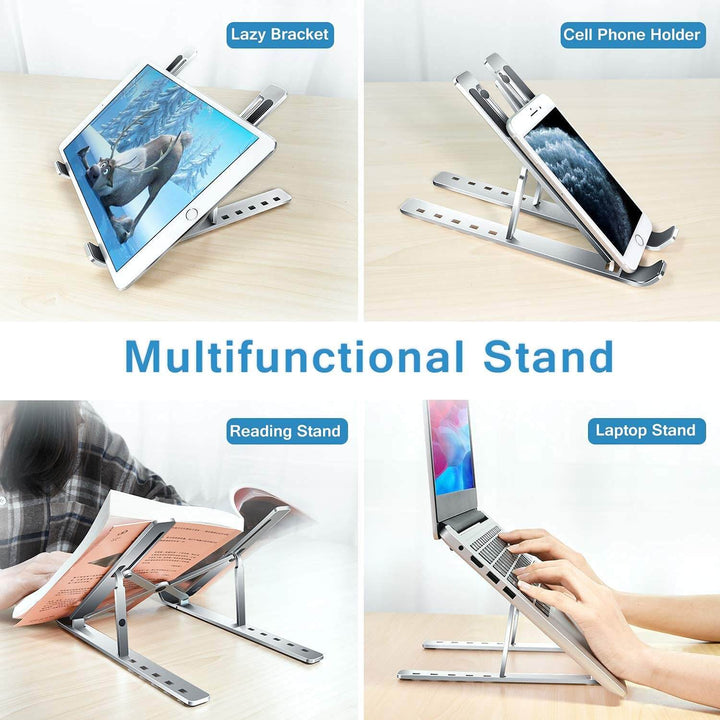 6 Angles Adjustable Aluminum Ergonomic Foldable Portable Tabletop Laptop Riser Stand - SkinsLegend