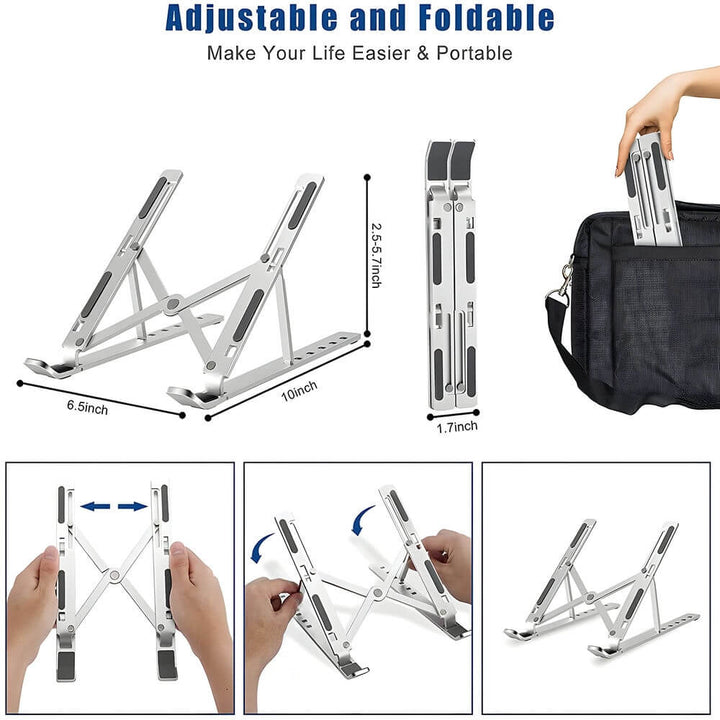 6 Angles Adjustable Aluminum Ergonomic Foldable Portable Tabletop Laptop Riser Stand - SkinsLegend