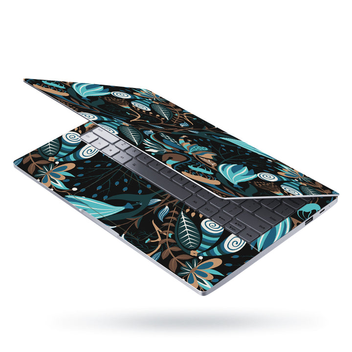 Laptop Skin - Cyan Green Shaded Butterfly Floral on Black - SkinsLegend