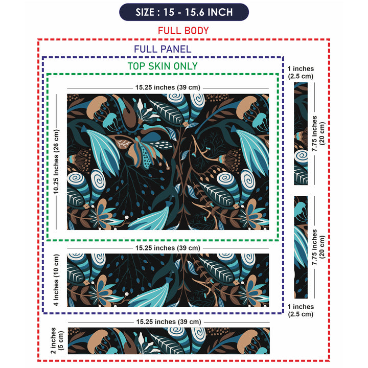 Laptop Skin - Cyan Green Shaded Butterfly Floral on Black - SkinsLegend