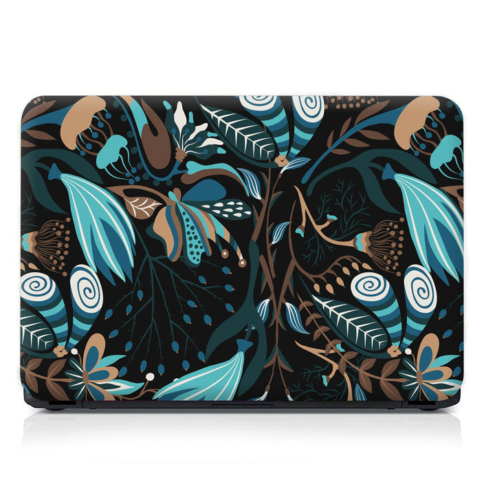 Laptop Skin - Cyan Green Shaded Butterfly Floral on Black - SkinsLegend