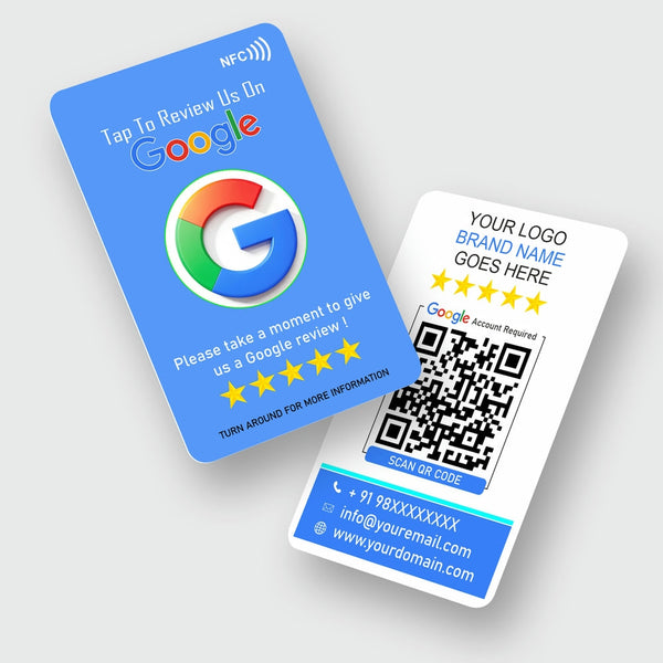 Minimalist Blue Google Review Card | QR Code and NFC Chip | Tap or Scan