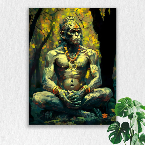 Self Adhesive Textured Vinyl Poster Lord Hanuman Meditating in Jungle