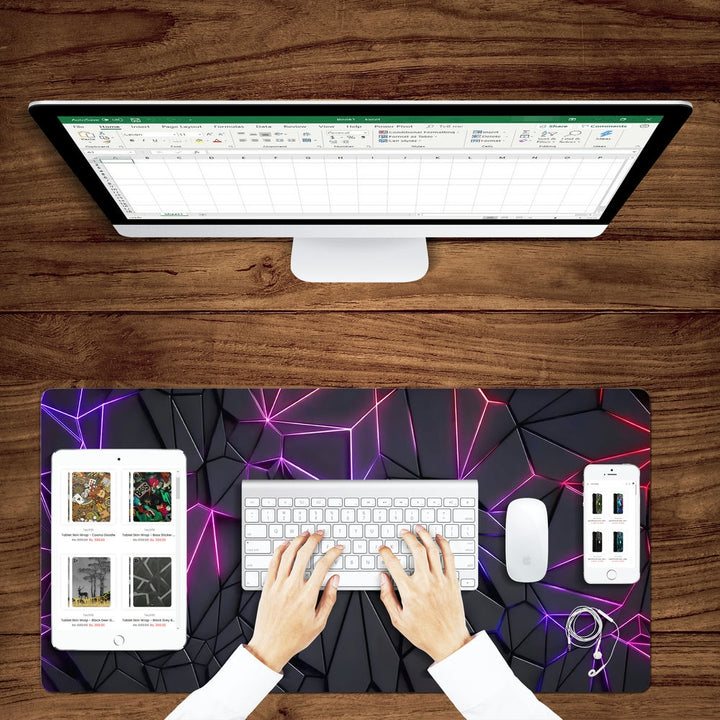 Anti-Slip Desk Mat Gaming Mouse Pad - Neon Triangles