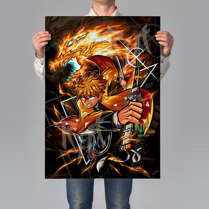 Self Adhesive Textured Vinyl Poster Flaming Battle Fury