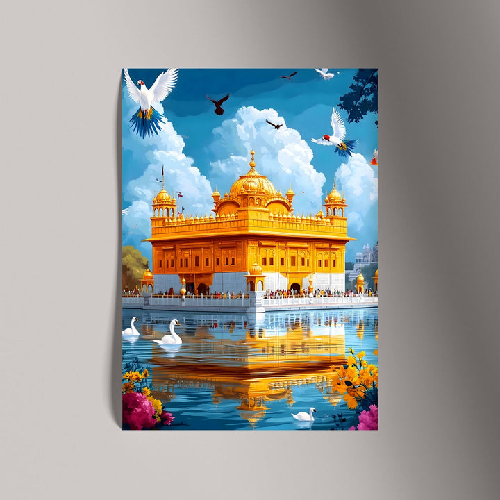 Self Adhesive Textured Vinyl Poster Golden Temple with Blue Sky