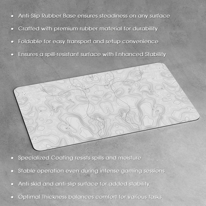 Anti-Slip Desk Mat Gaming Mouse Pad - Textured Gray Topography Map