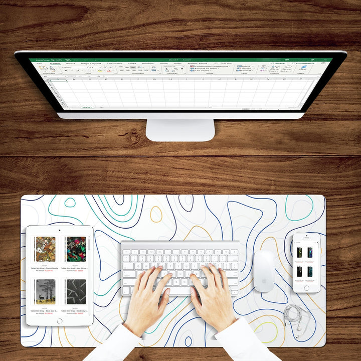 Anti-Slip Desk Mat Gaming Mouse Pad - Minimalist Contour Map