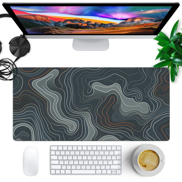 Anti-Slip Desk Mat Gaming Mouse Pad - Geometric Gray Topography