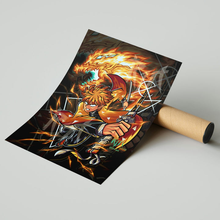 Self Adhesive Textured Vinyl Poster Flaming Battle Fury