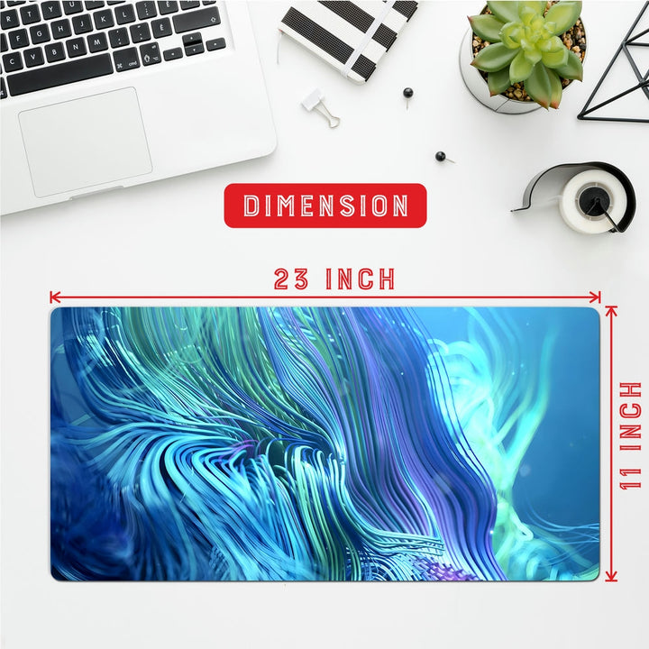 Anti-Slip Desk Mat Gaming Mouse Pad - Blue and Green Flowing Lines