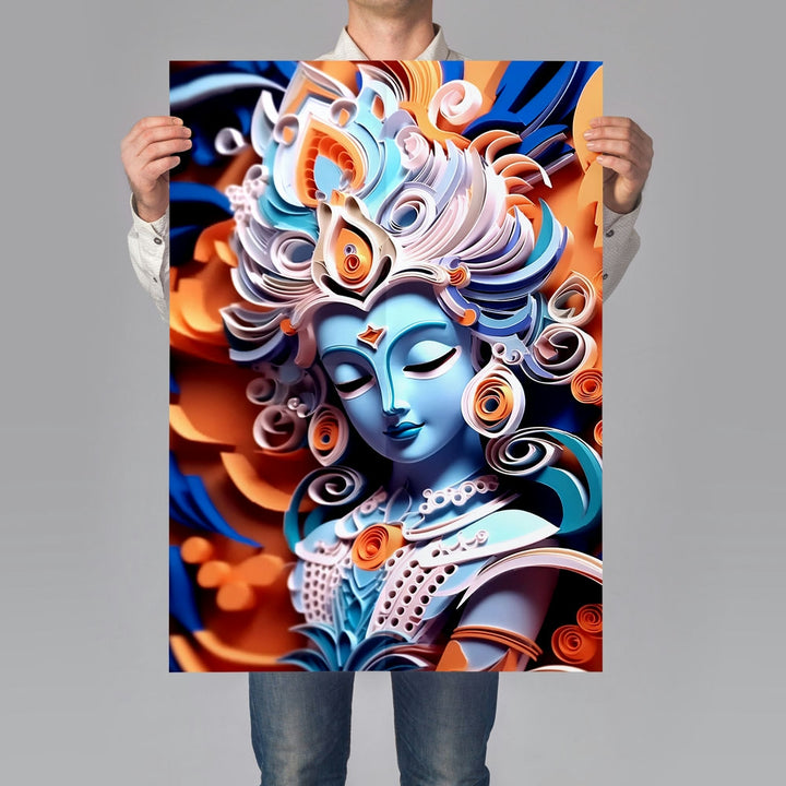 Self Adhesive Textured Vinyl Poster Divine Blue Krishna Face