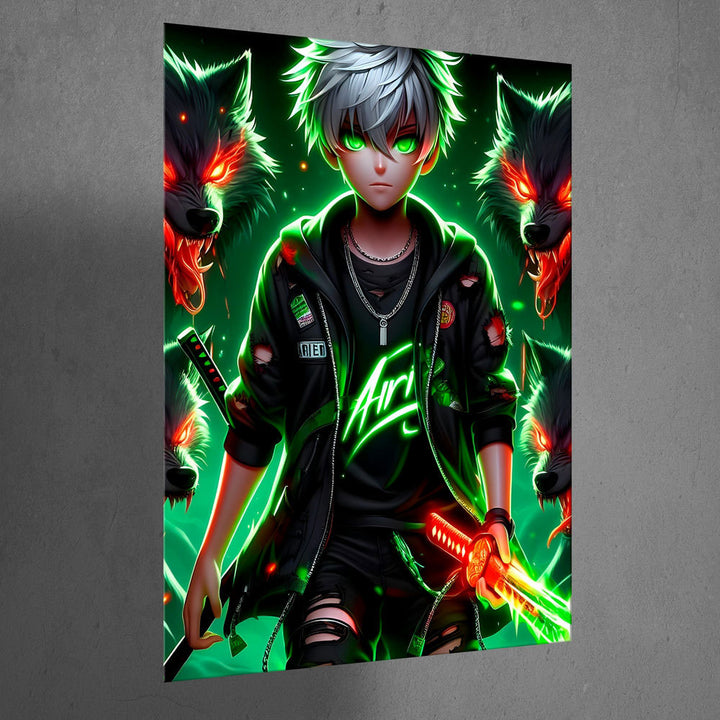 Metal Poster - Anime Green Aura Kid