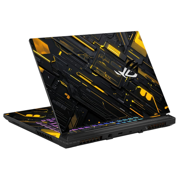 Asus Laptop Skin - Futuristic Yellow and Black Circuit Board Design