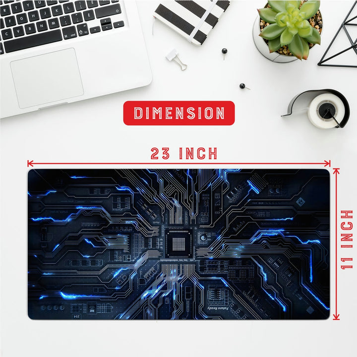 Anti-Slip Desk Mat Gaming Mouse Pad - Futuristic Tech Blue Circuit