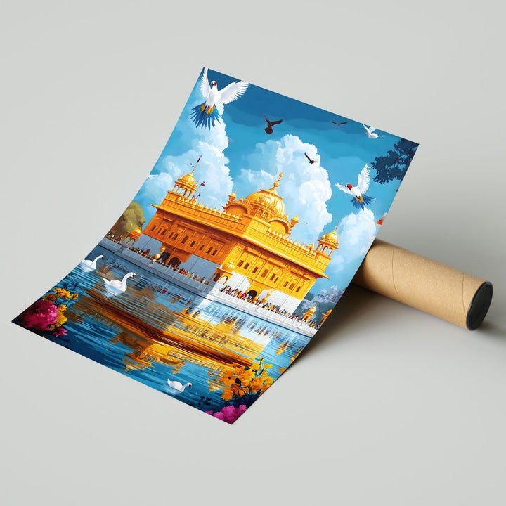 Self Adhesive Textured Vinyl Poster Golden Temple with Blue Sky