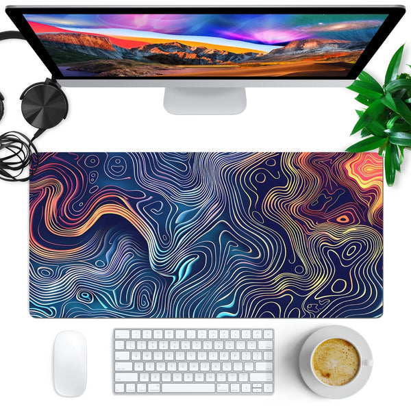 Anti-Slip Desk Mat Gaming Mouse Pad - Abstract Multi-Color Topography