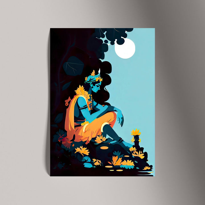 Self Adhesive Textured Vinyl Poster Meditative Krishna Art