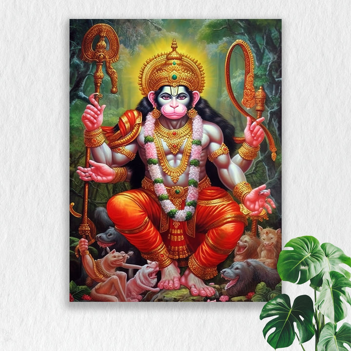 Self Adhesive Textured Vinyl Poster Hanuman with Mace