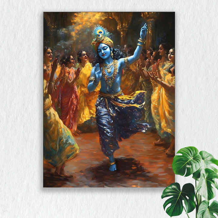 Self Adhesive Textured Vinyl Poster Krishna Dancing with Devotees