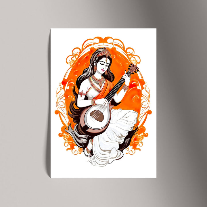 Self Adhesive Textured Vinyl Poster Artistic Saraswati Illustration