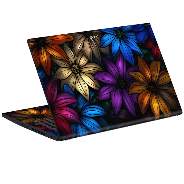 Acer Laptop Skin - Bright Floral Pattern on Dark Background