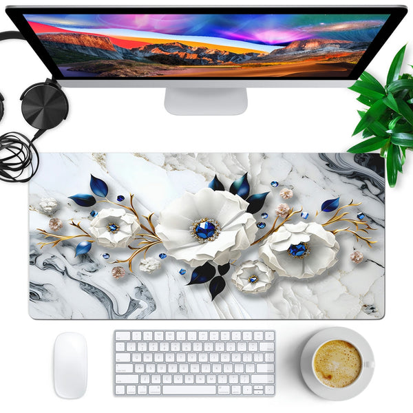 Anti-Slip Desk Mat Gaming Mouse Pad - White Flowers