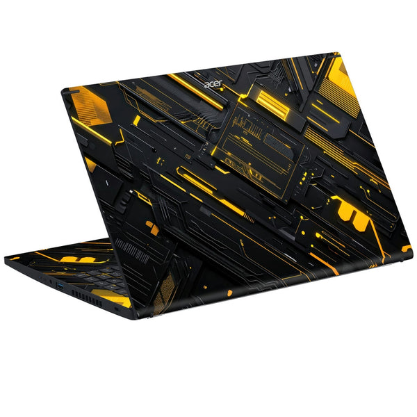 Acer Laptop Skin - Futuristic Yellow and Black Circuit Board Design