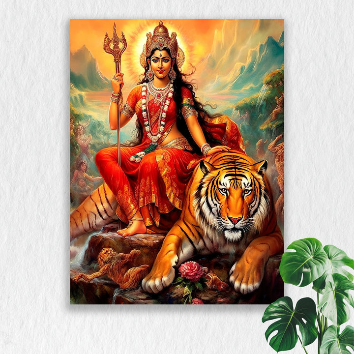 Self Adhesive Textured Vinyl Poster Goddess Durga on Tiger