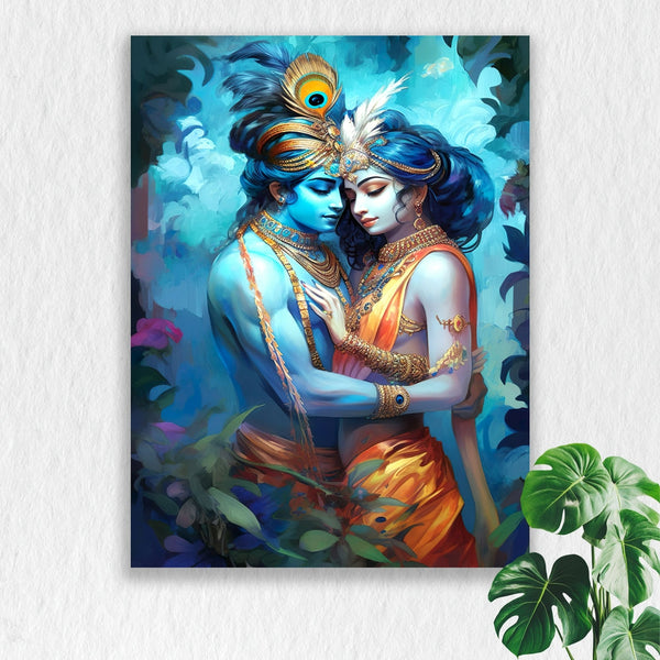 Self Adhesive Textured Vinyl Poster Radha Krishna Divine Love