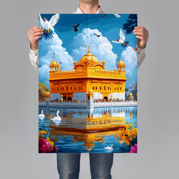 Self Adhesive Textured Vinyl Poster Golden Temple with Blue Sky