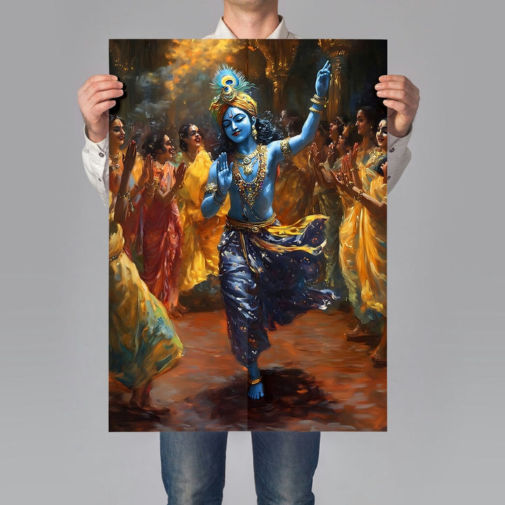 Self Adhesive Textured Vinyl Poster Krishna Dancing with Devotees