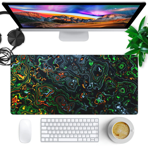 Anti-Slip Desk Mat Gaming Mouse Pad - Vibrant Green and Orange Topography