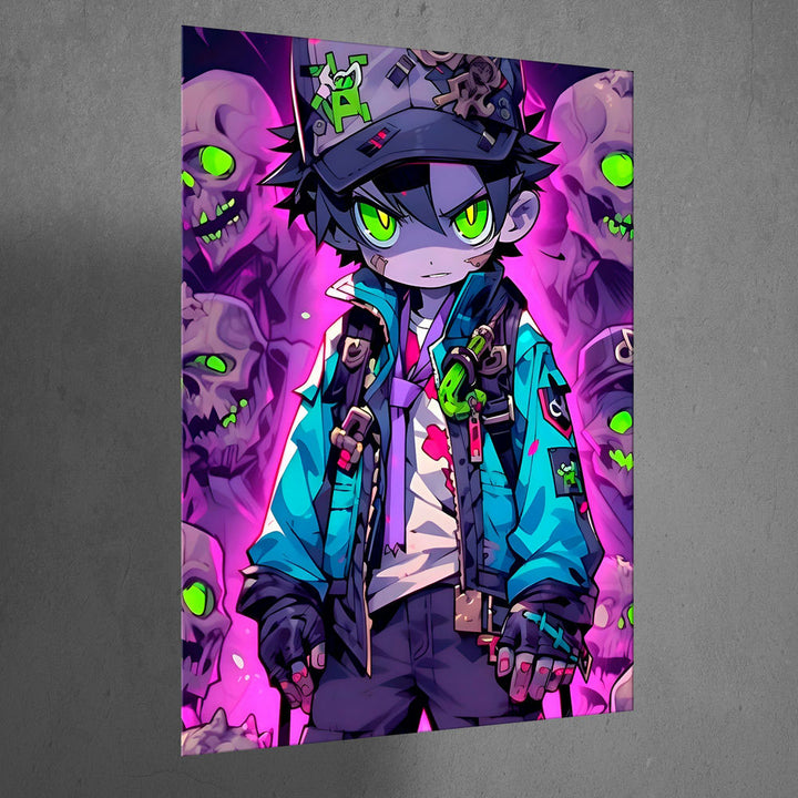 Metal Poster - Anime Neon Zombie Hunter ZH2