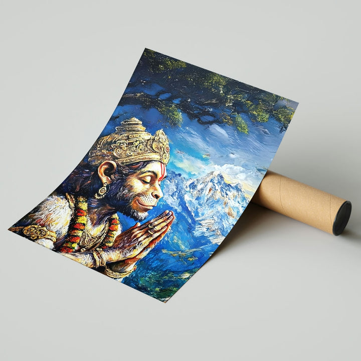 Self Adhesive Textured Vinyl Poster Hanumans Devotion in the Himalayas