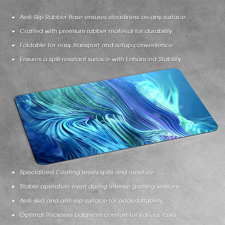 Anti-Slip Desk Mat Gaming Mouse Pad - Blue and Green Flowing Lines