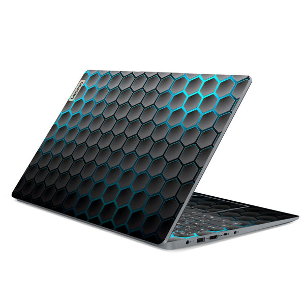 Lenovo Laptop Skin - Neon Blue Black Honeycomb