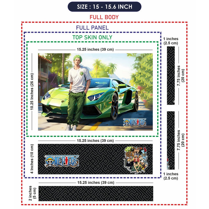 Laptop Skin - One Piece Roronoa Zoro with Green Lamborghini