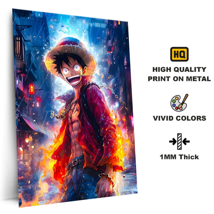 Metal Poster - Anime Monkey D Luffy Fire Water