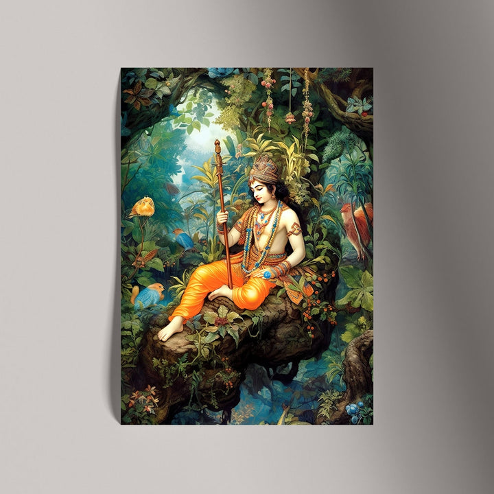 Self Adhesive Textured Vinyl Poster Krishna in the Forest