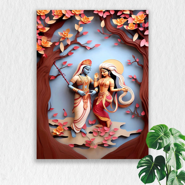 Self Adhesive Textured Vinyl Poster Romantic Radha Krishna Art