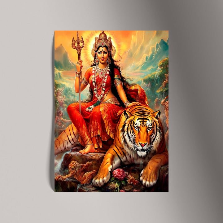 Self Adhesive Textured Vinyl Poster Goddess Durga on Tiger