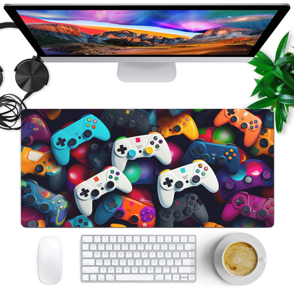 Anti-Slip Desk Mat Gaming Mouse Pad - White Gamepad Glow