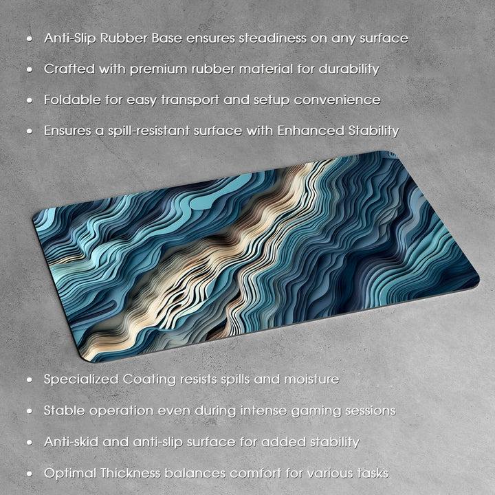 Anti-Slip Desk Mat Gaming Mouse Pad - Fluid Blue and Beige Topography