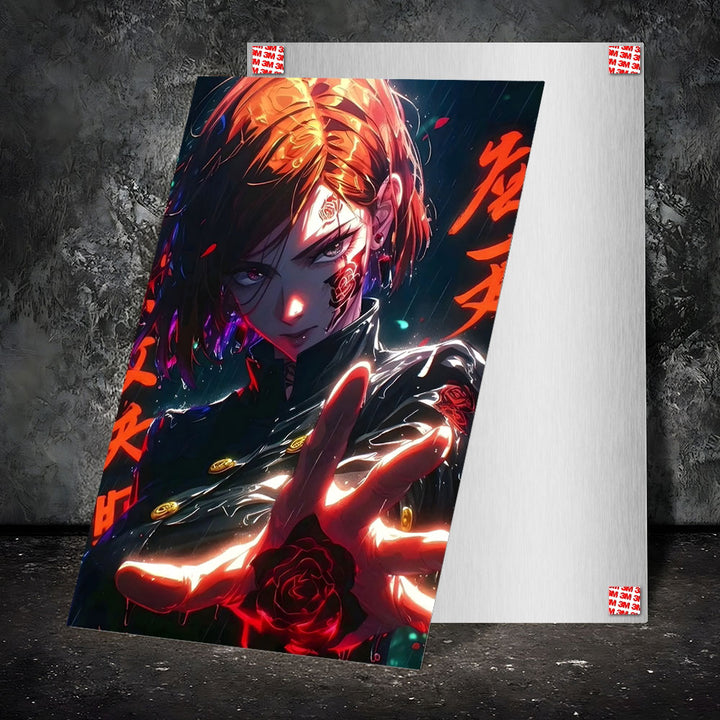 Metal Poster - Anime Character with Rose Tattoo