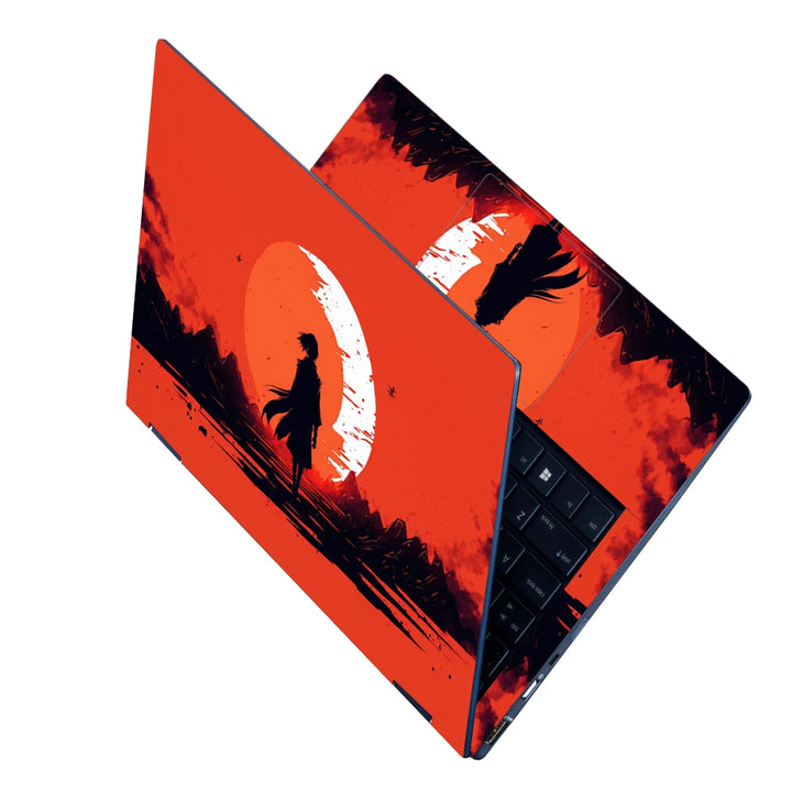 Laptop Skin - Girl Watching Full Blood Moon