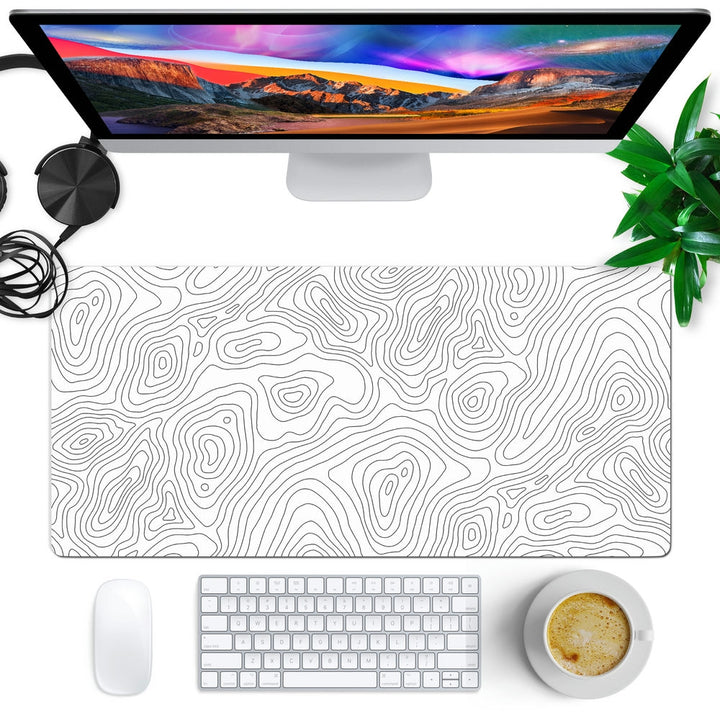 Anti-Slip Desk Mat Gaming Mouse Pad - White Topography Lines